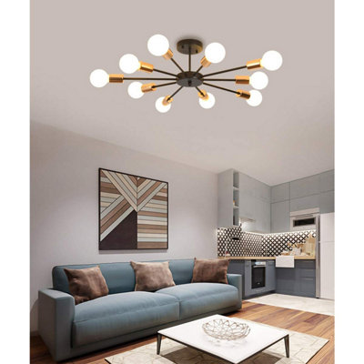 KMaiPem Black Sputnik Chandelier – 10 Light Industrial Ceiling Fixture – 33 Inch – Warm White