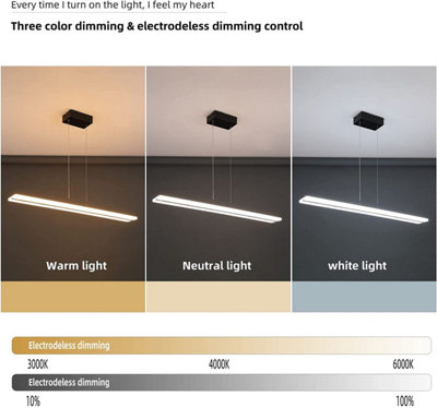 Garwarm 40W Modern Dimmable LED Pendant Light Long Strip Chandeliers ...
