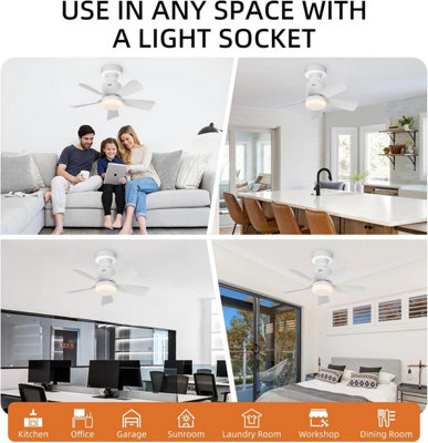 Garwarm 45cm White Screw-in Ceiling Fan Light with Dimmable LED, Remote ...