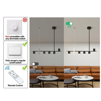 Garwarm 6-Light Black Dimmable LED Pendant Light with Spotlights