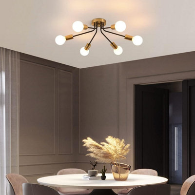 Garwarm 6-Light Gold Modern Chandelier, Semi Flush Ceiling Light for Living Room