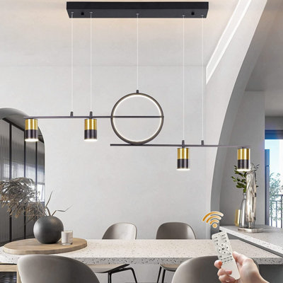 Garwarm Black Dimmable LED Linear Pendant Light with Remote Control