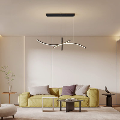 Garwarm Black Dimmable LED Pendant Light Adjustable Height Modern ...