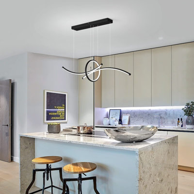 Garwarm Black Dimmable LED Pendant Light Adjustable Height Modern ...