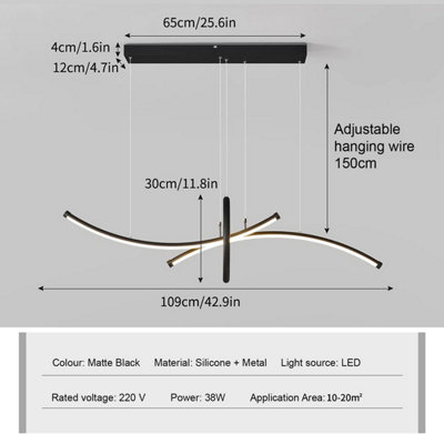 Garwarm Black Dimmable LED Pendant Light Adjustable Height Modern ...