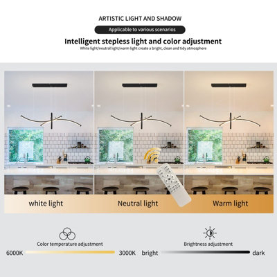 Garwarm Black Dimmable LED Pendant Light Adjustable Height Modern ...