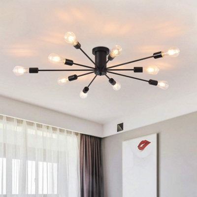 Garwarm Black Industrial 10-Light Semi Flush Ceiling Chandelier Light for Bedroom