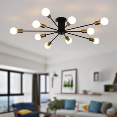 Garwarm Black Mid Century Chandelier 10-Light Industrial Design  Metal Finish for Kitchen Living Room