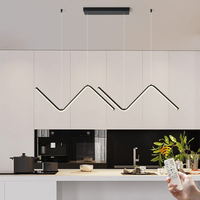 Garwarm Black Modern Dimmable LED 120 Linear Wave Pendant Light