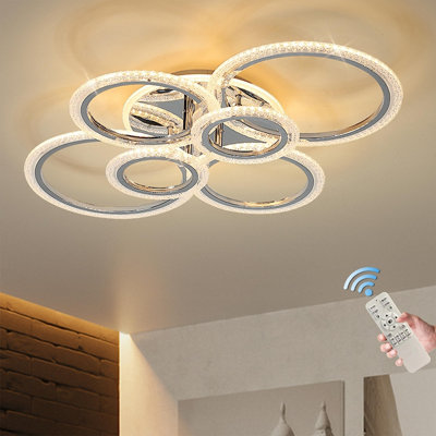Garwarm Ceiling Chandelier - White 6-Ring Design  76W Dimmable LED  Modern Close-to-Ceiling Lamp
