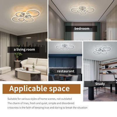 Garwarm Ceiling Chandelier - White 6-Ring Design 76W Dimmable LED ...