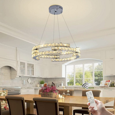 Garwarm Chrome Crystal Dimmable Pendant Light with Remote Control