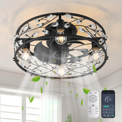 Garwarm Crystal Ceiling Fan Lights with Remote Control Modern Decor Fan ...