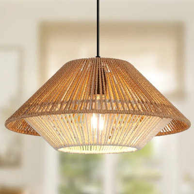 Garwarm Farmhouse Rattan Cone Pendant Light - Adjustable Ceiling ...