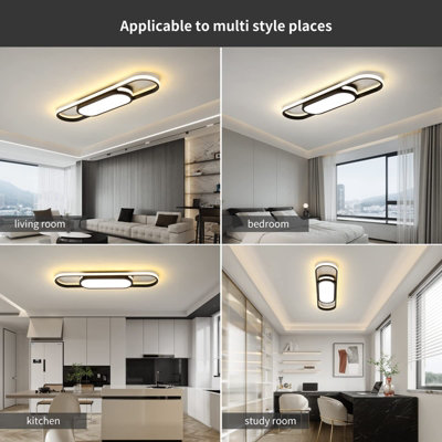 Garwarm Flush Mount Ceiling Lights Dimmable Black LED Ceiling Lamp with ...