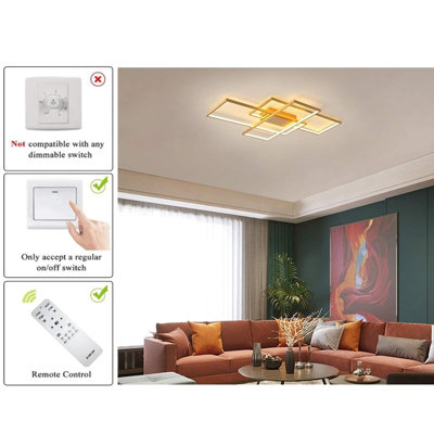 Garwarm Gold LED Ceiling Light with Remote Control, Dimmable Ceiling ...