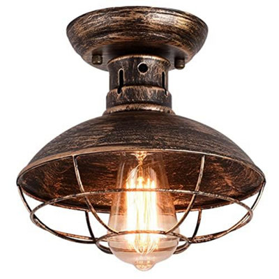 Garwarm Industrial Ceiling Light with Metal Cage Semi-Flush Bronze Fixture