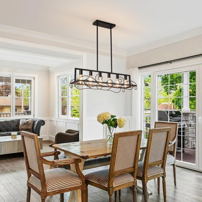 Garwarm Kitchen Island Lighting, 6 Lights Pendant Lights, Farmhouse Rustic  Light Fixtures, Black Industrial Pendant Lighting