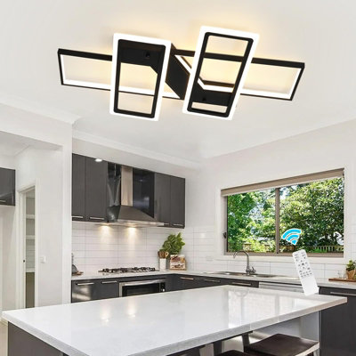 Garwarm LED Ceiling Light Black Flush Mount Ceiling Lights 80W Dimmable LED Chandelier with Remote Kitchen Light Fixture