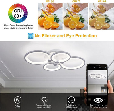 Garwarm LED Ceiling Light Dimmable Flush Mount Metal Acrylic for Living ...