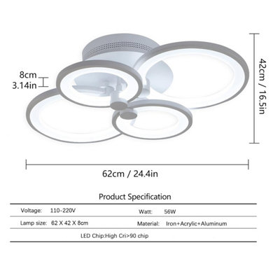 Garwarm LED Ceiling Light Dimmable Flush Mount Metal Acrylic for Living ...