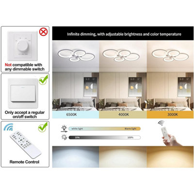 Garwarm LED Ceiling Light Dimmable Flush Mount Metal Acrylic for Living ...