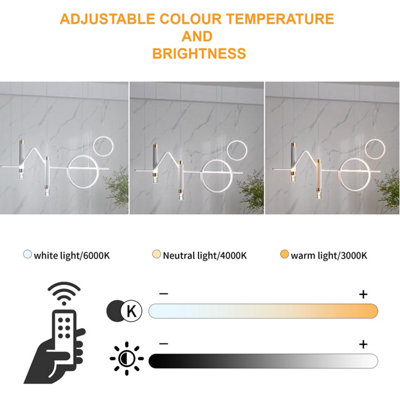 Garwarm Linear Wave Pendant Light Dimmable Chandelier with Remote Control