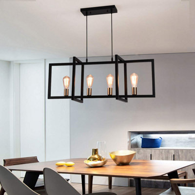 Garwarm Modern 4-Light Matte Black Rectangular Kitchen Island Light
