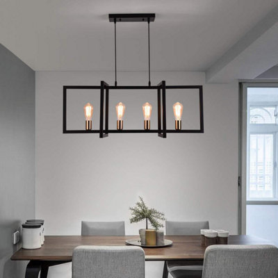 Garwarm Modern 4-Light Matte Black Rectangular Kitchen Island Light