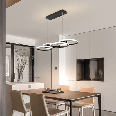 Garwarm Modern 4 Rings Black Dimmable LED Pendant Light with Remote