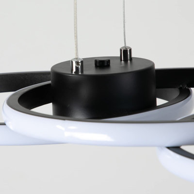 Garwarm Modern 4 Rings Black Dimmable LED Pendant Light with Remote