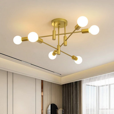 Garwarm Modern 6 Lights Gold Pendant Light Metal Bracket Chandelier