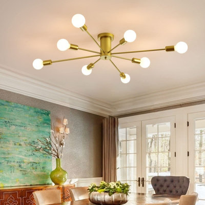 Garwarm Modern 8 Lights Gold Pendant Light Metal Semi Flush Mount Ceiling Light