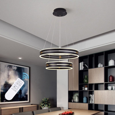 Garwarm Modern Black Dimmable LED 2-ring Acrylic Pendant Light with ...