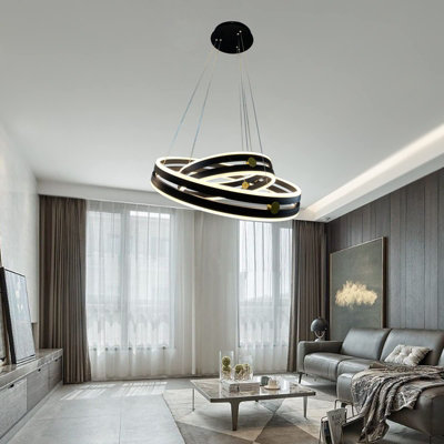 Garwarm Modern Black Dimmable LED 2-ring Acrylic Pendant Light with ...