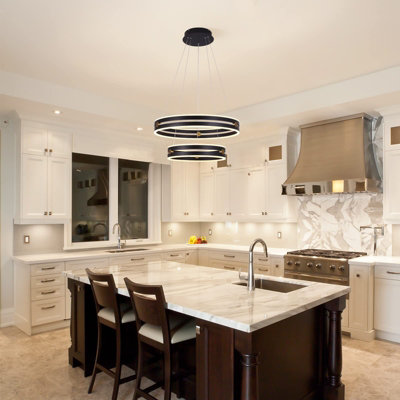 Garwarm Modern Black Dimmable LED 2-ring Acrylic Pendant Light with ...