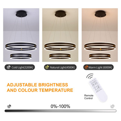 Garwarm Modern Black Dimmable LED 2-ring Acrylic Pendant Light with ...