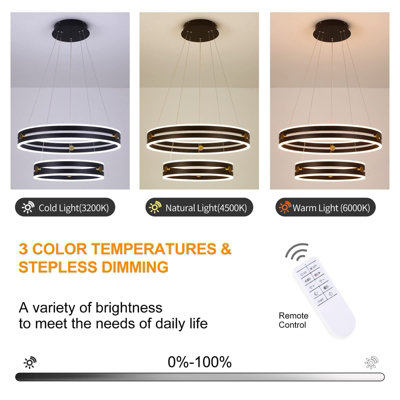 Garwarm Modern Black Dimmable LED 2-ring Acrylic Pendant Light with ...