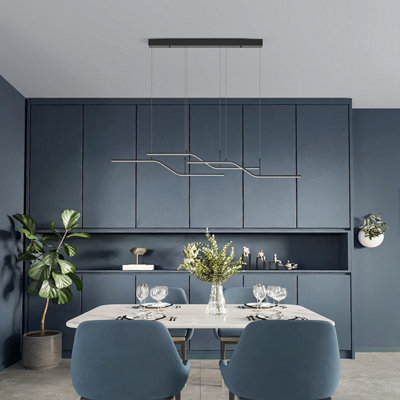 Garwarm Modern Black Dimmable LED 3-Light Wave Linear Chandelier Light ...