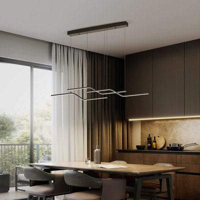 Garwarm Modern Black Dimmable LED 3-Light Wave Linear Chandelier Light ...