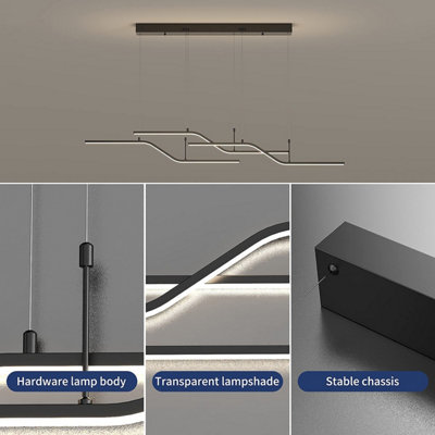 Garwarm Modern Black Dimmable LED 3-Light Wave Linear Chandelier Light ...
