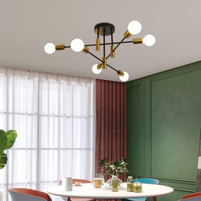 Chrome Sputnik Chandelier 6-Light Pendant – Mid Century Modern, Height Adjustable For Sloped Ceilings