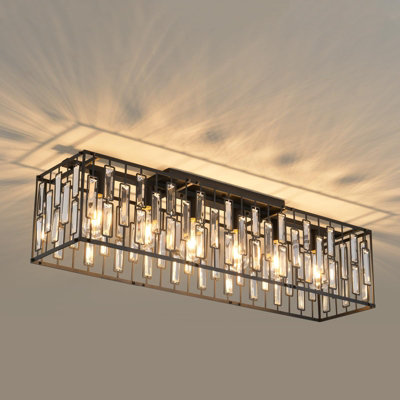 Garwarm Modern Crystal Chandeliers Ceiling Light, 6 Lights Black