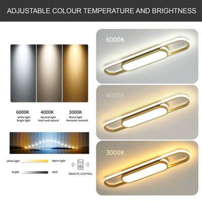 Garwarm Modern Dimmable Linear Gold LED Ceiling Light with Remote Control