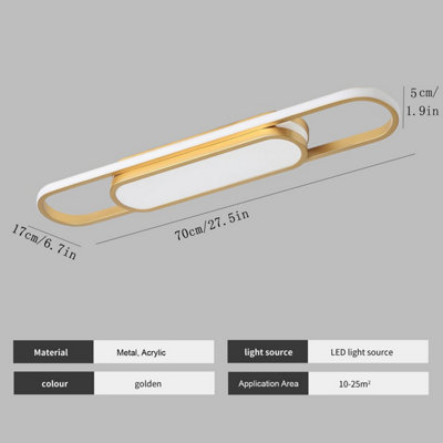 Garwarm Modern Dimmable Linear Gold LED Ceiling Light with Remote Control