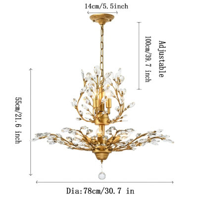Geniune K9 Crystal Chandelier CLEAR GOLDEN 2/5/6/7/8/10/15/24 Arms Table Floor
