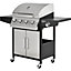 Gas  BBQ Grill 4 Burner+Side Burner Stainless Steel, Side Table Shelves and Waterproof Cover Cast Iron Cooking