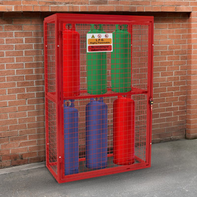 Gas Bottle Cage 181 x 116 x 57cm Collapsible Red Mesh Secure Lockable ...