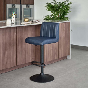 Gas lift Bar stool faux leather in retro style with foot rest - George Bar Stool in Blue (Single)