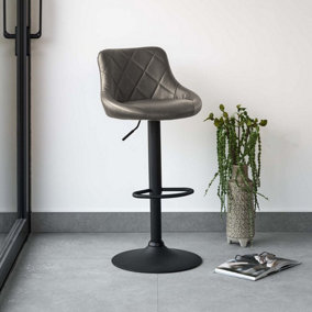 Gas lift bar stool in faux leather modern style with foot rest - Jonathan Bar Stool in Grey (Single)